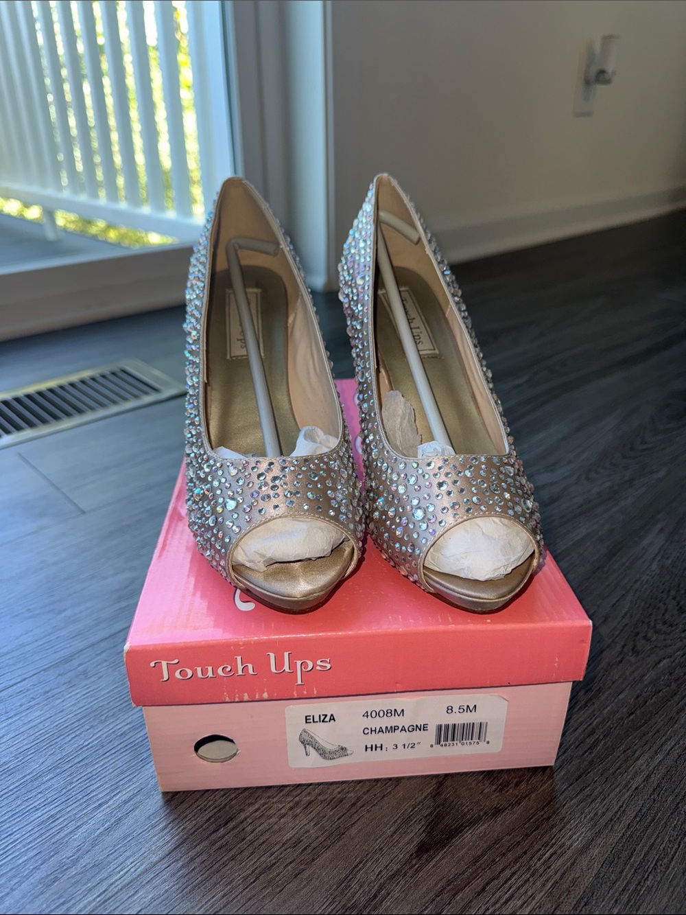 Touch Ups Eliza Champagne Crystal Peep-Toe Heels